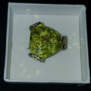 Elegant Silver and light green (peridot shade) Gemstone Ring huge stone